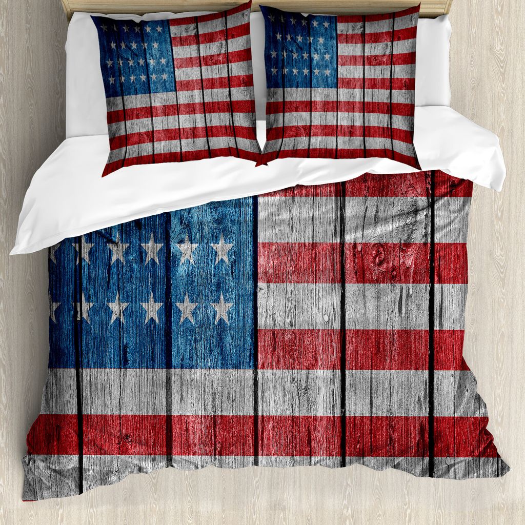 ABAKUHAUS USA Bettbezug, Abgenutzte Stil amerikanische Flagge, Milbensicher Allergiker geeignet mit Kissenbezügen, 155 cm x 220 cm - 80 x 80 cm, B...