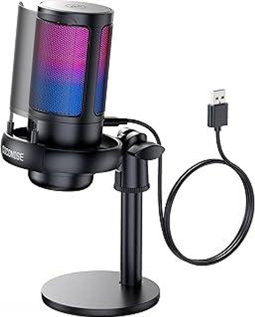 Gaming Mikrofon PC RGB, COCONISE, für Streaming Podcast Studio, USB Microphone für PS4 PS5 Mac, Ein-Klick-Stummschaltung, Mit 3,5-mm-Kopfhöreran...
