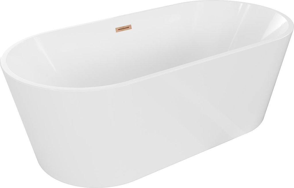 Mexen Luna freistehende Badewanne 150 x 75 cm, weiß, gebürsteter Messingüberlauf - 52031507500-65