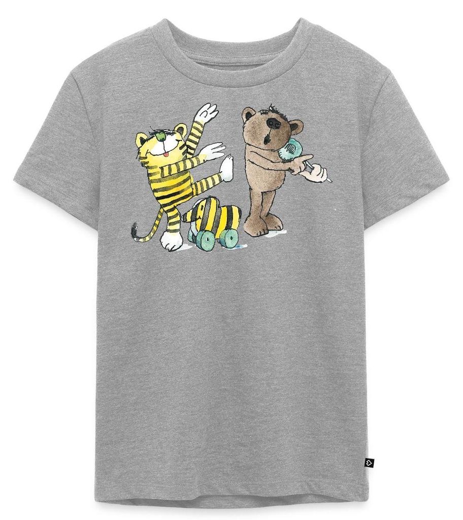 Spreadshirt Janosch Tiger und Freunde Machen Musik Kinder Premium T-Shirt, 122/128 (6 Jahre), Grau meliert