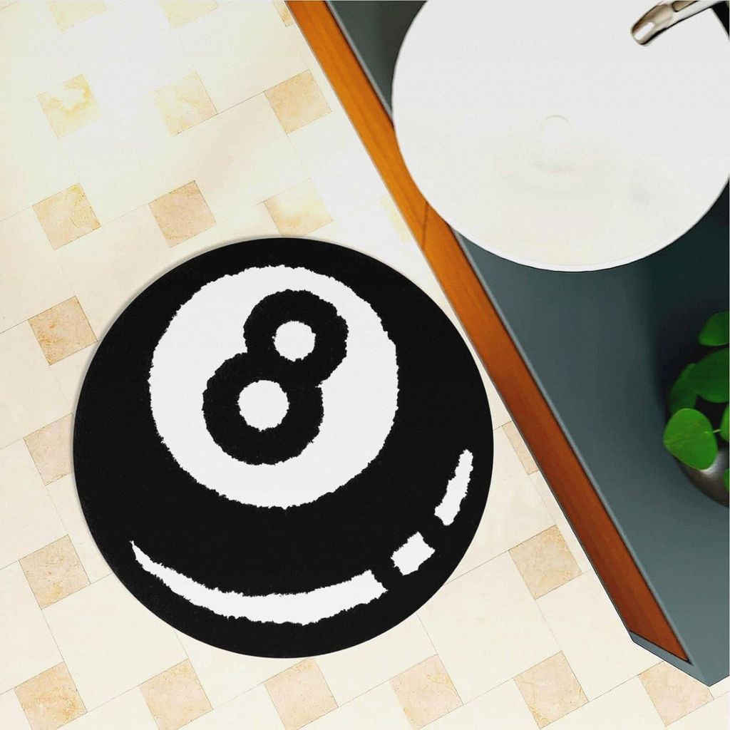 8 Ball Teppich, Rund 60 cm, Schwarzer Billardteppich, Weich und rutschfest, Ideal für Jugendzimmer und Spielzimmer, Modernes Design für Streetwea...