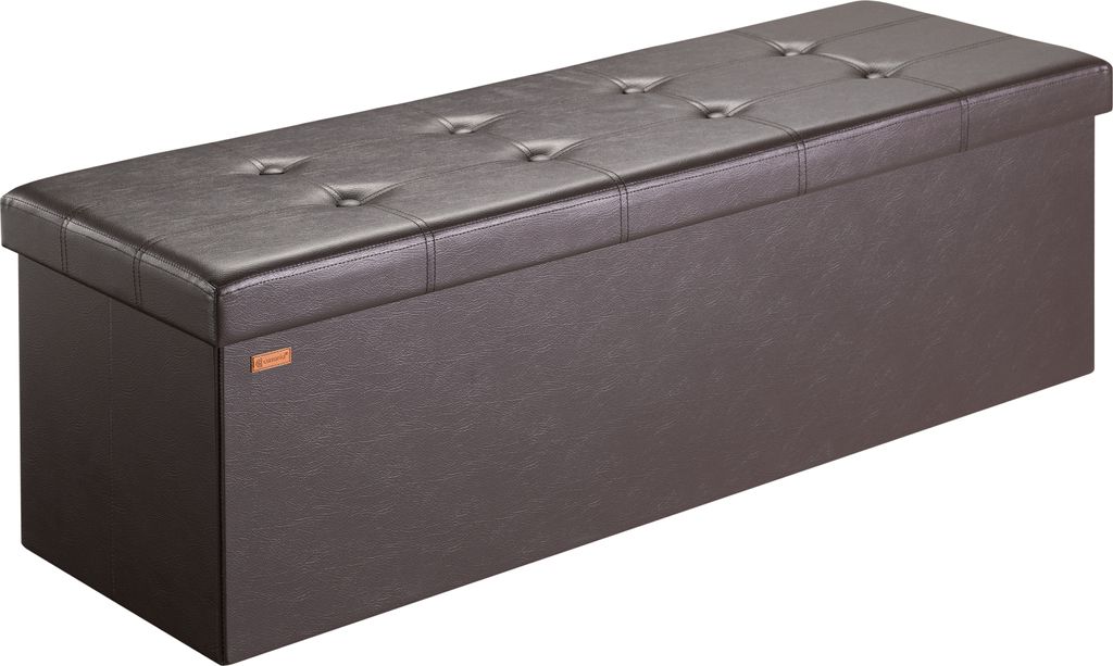 CASARIA Sitzbank mit Stauraum Faltbar Braun 115x40x40cm Gepolstert Deckel Kunstleder Schlafzimmer Wohnzimmer Flur Sitztruhe Truhenbank Polsterbank