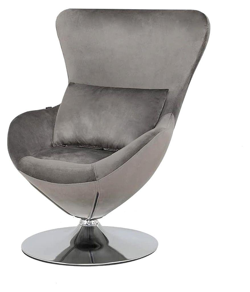 Samt Eiersessel Drehstuhl in Ei-Form mit Kissen, Einzelsofa, Club Sofa, Loungesessel, Cocktailsessel, Polstersessel mit Rückenlehne (Dunkelgrau)