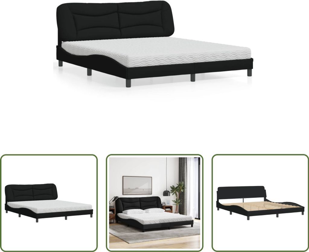 The Living Store Bett mit Matratze Schwarz 180x200 cm Stoff