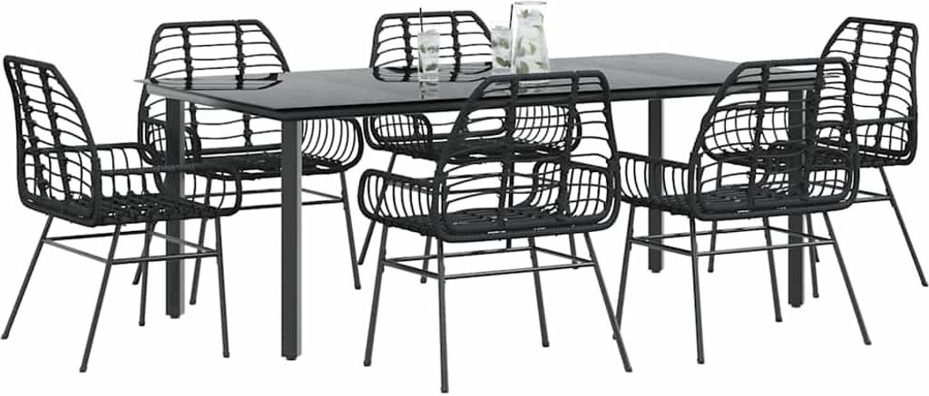 Maison Exclusive - 7-teiliges Garten-Esszimmerset aus schwarzem Polyrattanglas