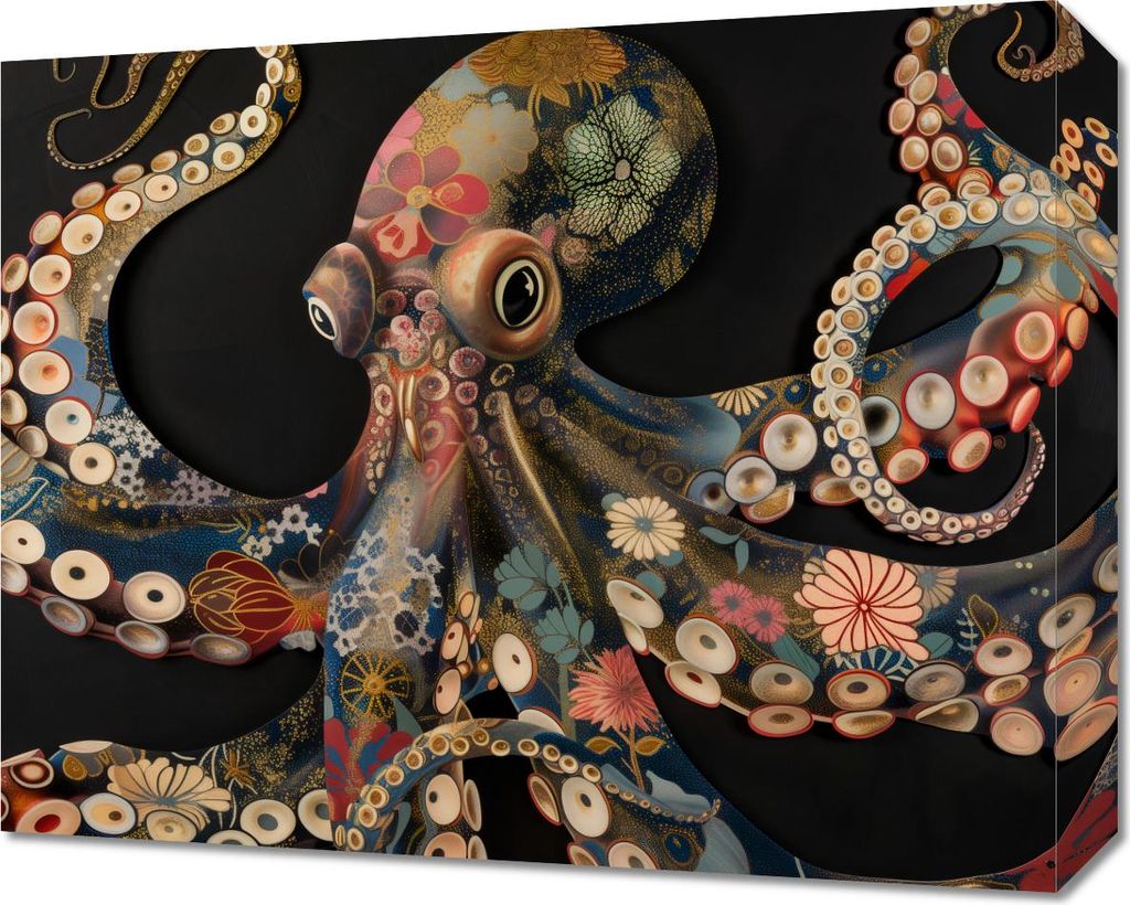 Bild 50x40cm Oktopus in Schwarz