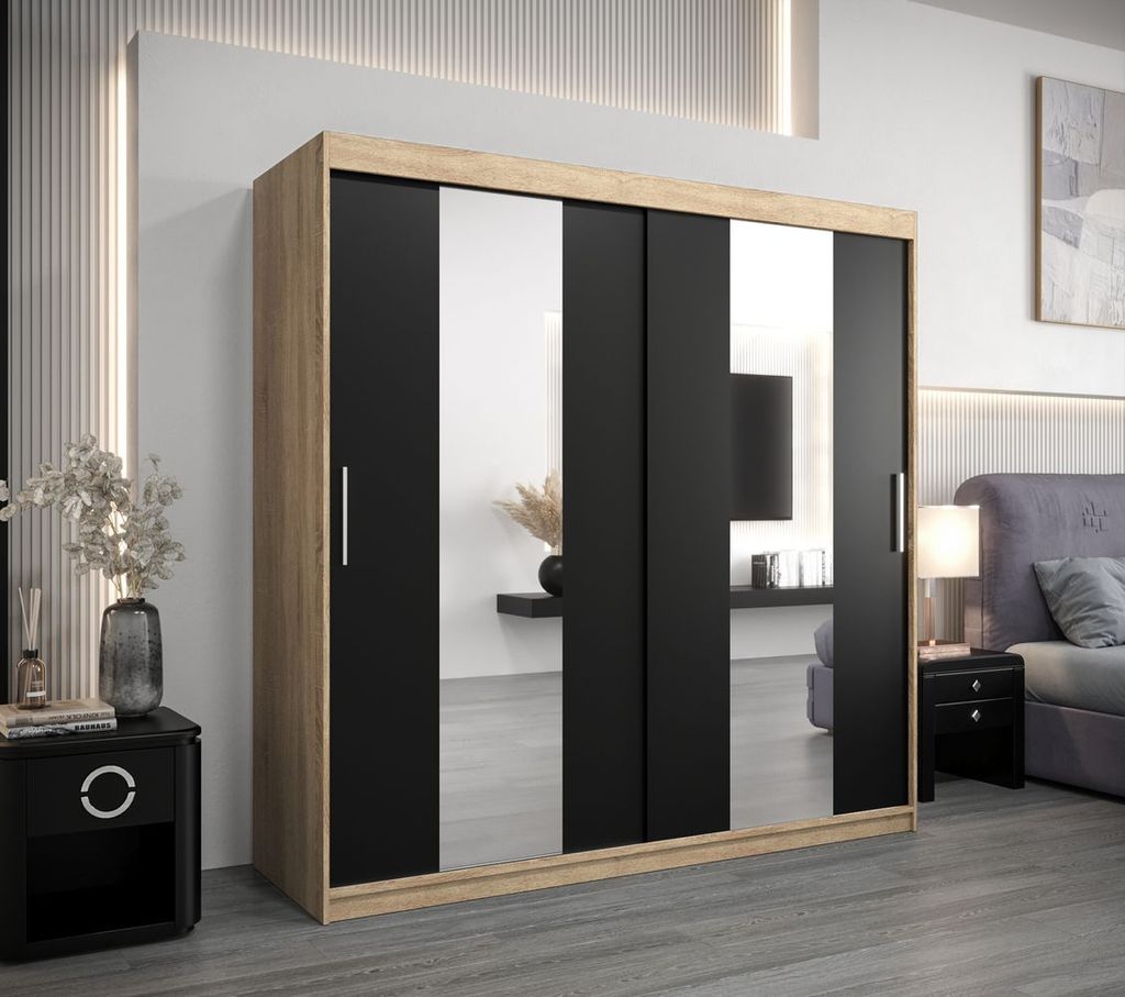 Kleiderschrank ALICE – Breite 200 cm, Sonoma-Eiche / Schwarz