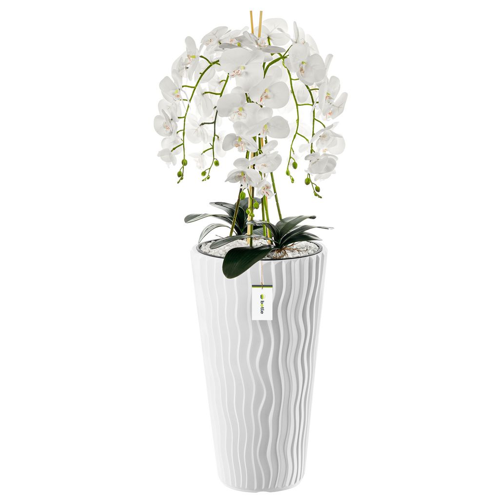 Umělá orchidej Kaskádová kytice bílá v květináči bílá H 115 Obrázek produktu 