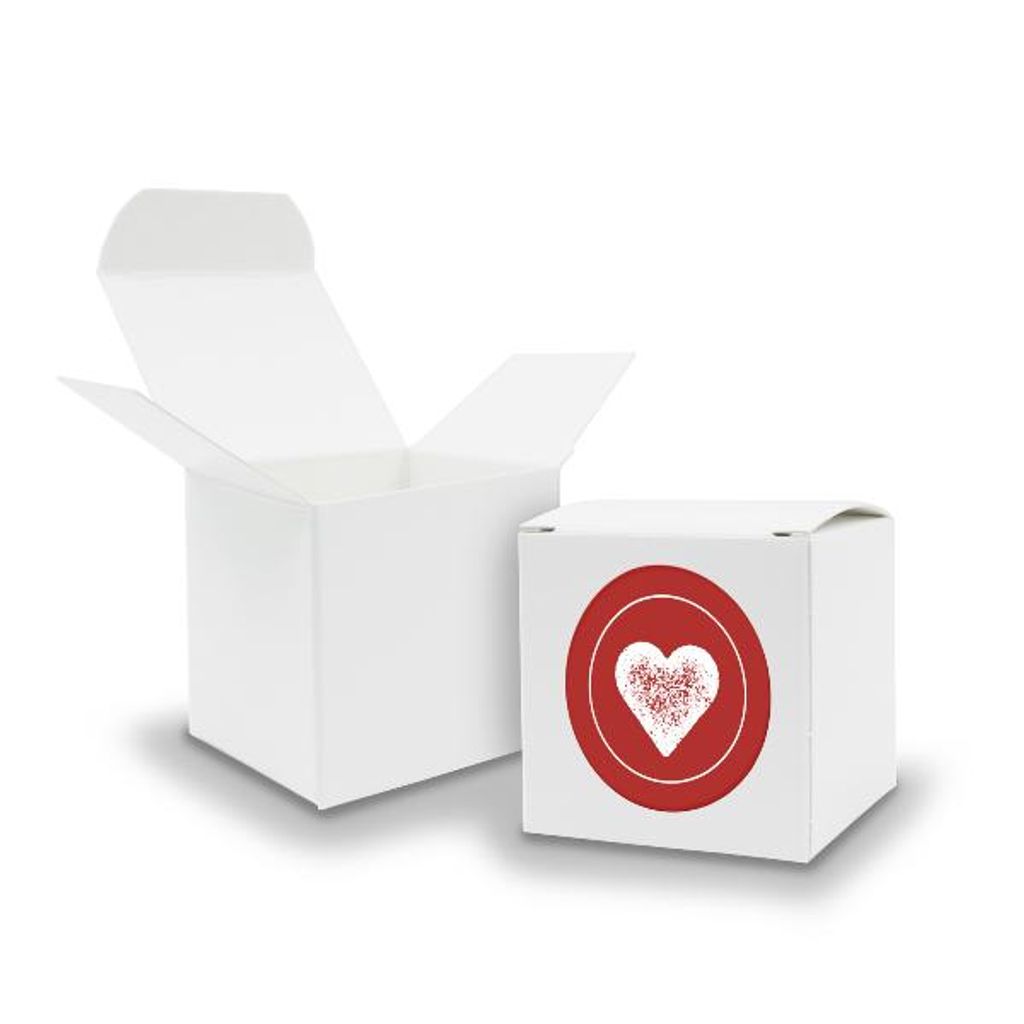 SET HERZ (Motiv37) 24x Faltschachtel Würfel 6,5cm weiß + Sticker