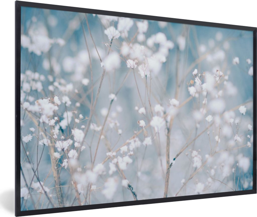 MuchoWow Gerahmtes Poster Äste - Schnee - Winter - Natur - Botanisch 90x60 cm - Poster mit Schwarzem Bilderrahmen Wandposter Rahmen Foto Bilder ...