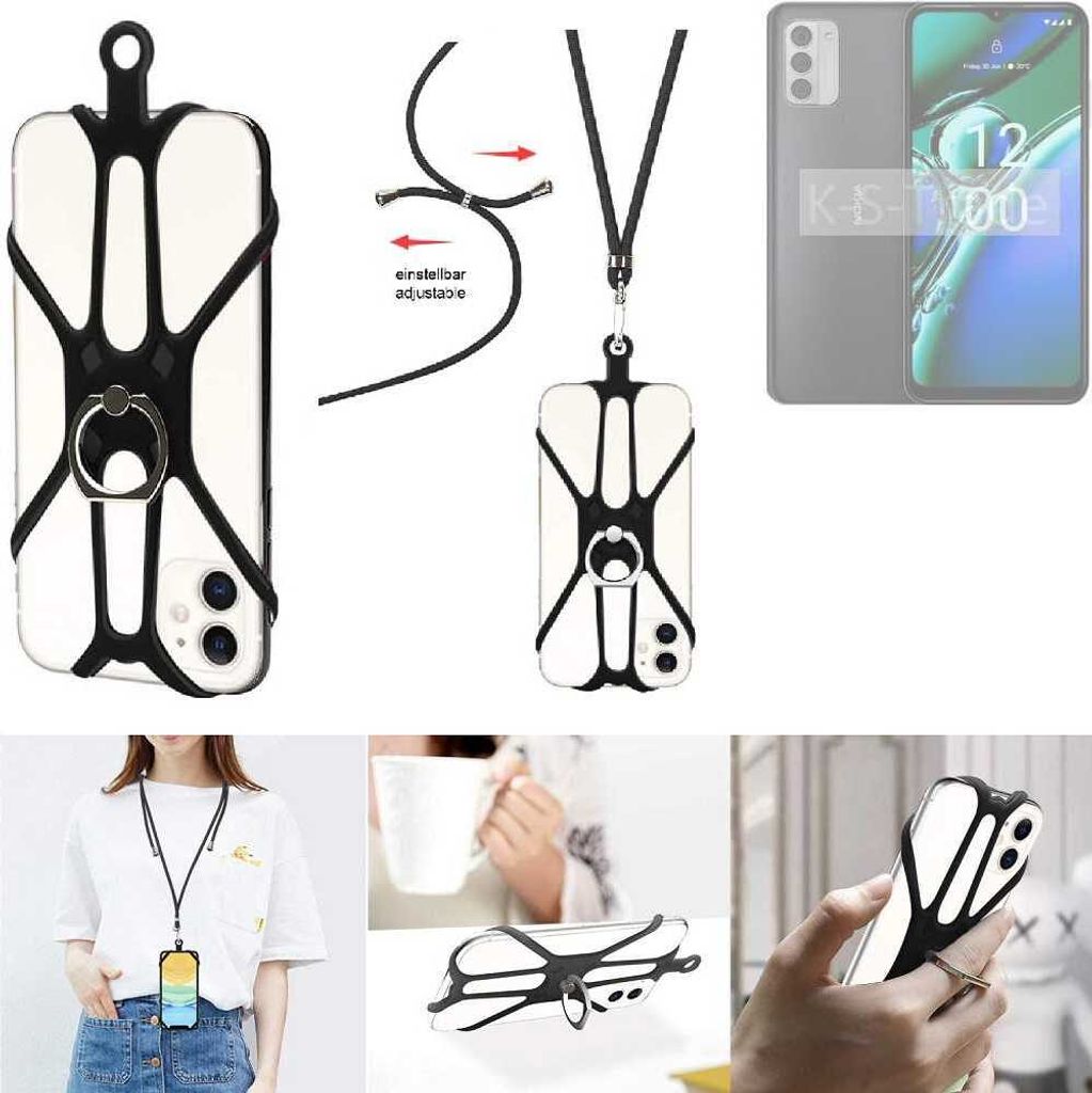 K-S-Trade 3in1 Handykette Handyband Handykordel Halsband Smartphone-Ring Handy-Ring kompatibel mit Nokia G42 5G Fingerhalterung Handyring