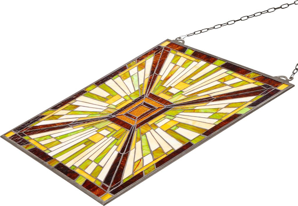 SucceBuy Rechteckiges Buntglasfensterpaneel (501 x 527 mm) mit Kette, dekoratives Tiffany-Stil-Design zum Aufhängen, traditionelles Vintage-Fenste...