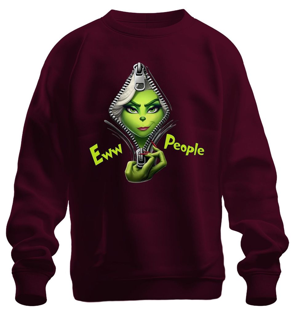 Eww People Grinch Reißverschluss grün Frau sarkastisch Geschenk Uni Sweatshirt Pullover, Burgundy, XL