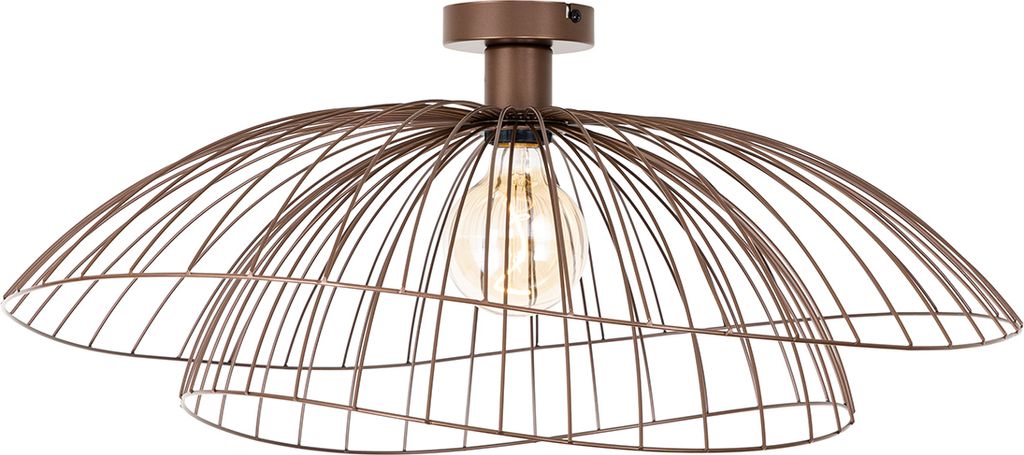 QAZQA - Design Deckenleuchte I Deckenlampe I Lampe I Leuchte Bronze mit doppeltem Schirm 45cm - Pua I Wohnzimmer I Schlafzimmer - Stahl Rund - LED ...