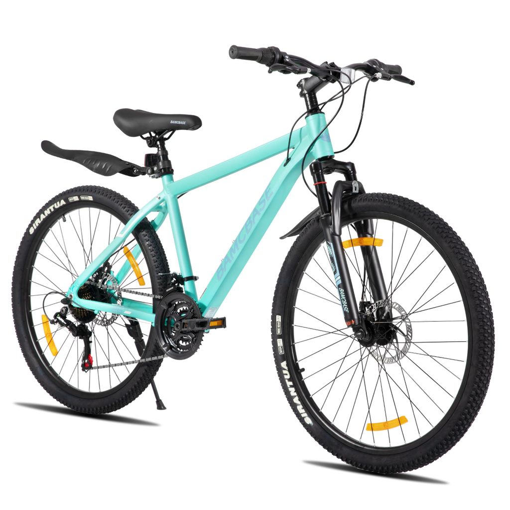 HILAND 26 Zoll Mountainbike für Männer und Frauen, Aluminiumrahmen, 21-Gang Schaltung mit mechanischen Scheibenbremsen und Federgabel, Grün