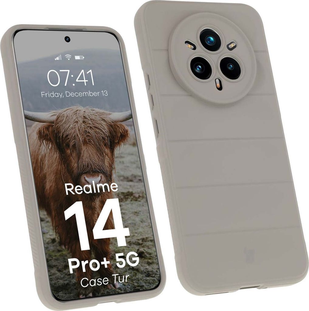 Pancerne etui Fall Bizon Fall Tur tun Realme 14 Pro Plus 5G, jasnoszare