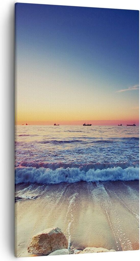 Bild auf Leinwand - Leinwandbild - Meer Strand Welle - 55x100cm - Wand Bild - Wanddeko - Wandbilder - Leinwanddruck - Bilder - Kunstdruck - Wanddek...