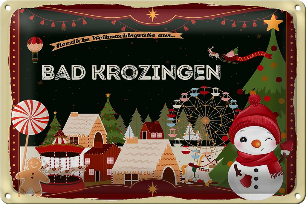 Blechschild Weihnachten Grüße BAD KROZINGEN 30x20cm