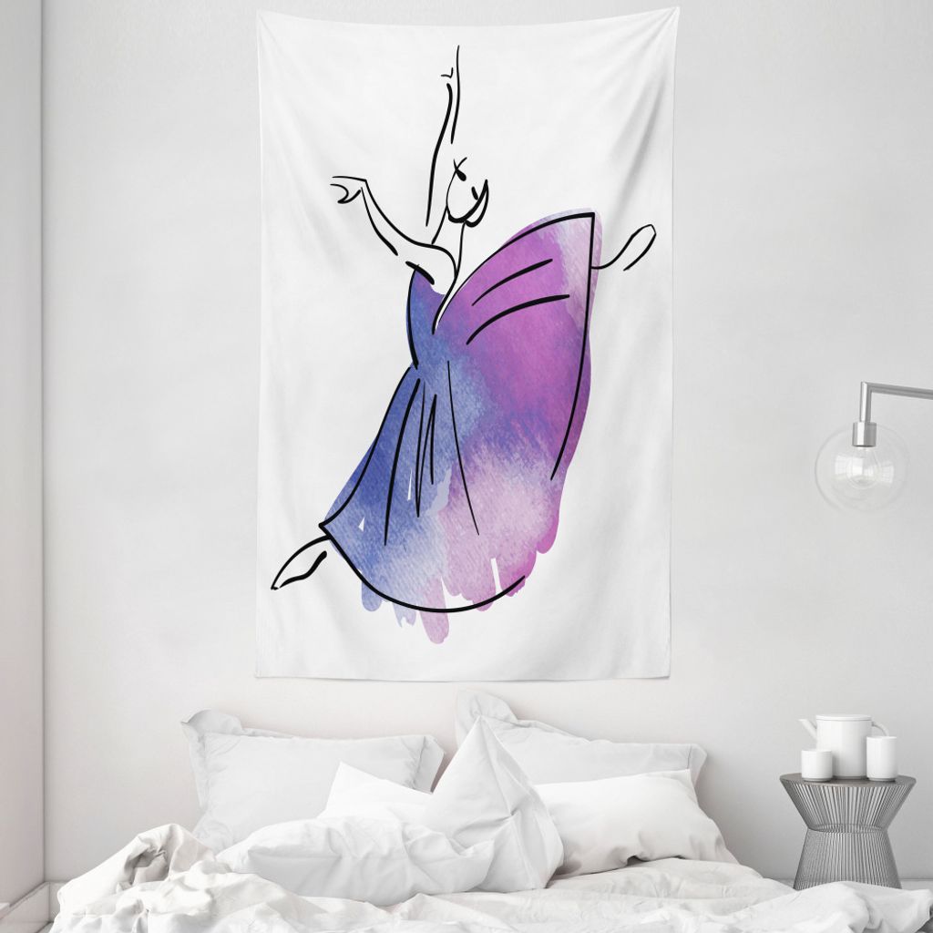 ABAKUHAUS Ballett Wandteppich und Tagesdecke, Doodle Stil Ballerina aus Weiches Mikrofaser Stoff Waschbar ohne Verblassen Digitaldruck, 140 x 230 c...