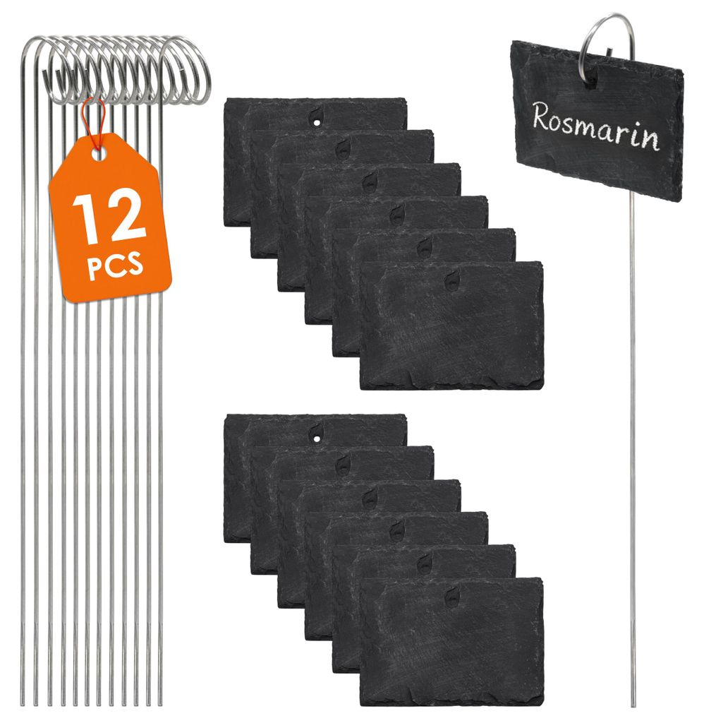 Schieferplatte Pflanzenschild 10x7 cm mit Erdspieß - 12er Produktbild 