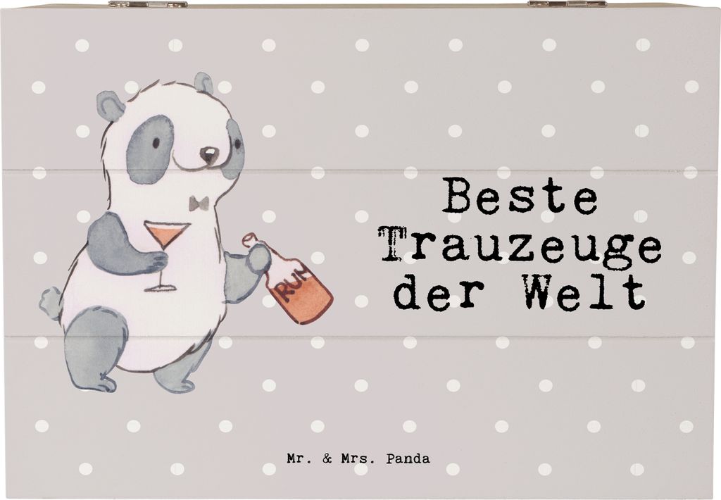 Mr. & Mrs. Panda Holzkiste Panda Bester Trauzeuge der Welt 22 x 15 cm - Grau Pastell - Geschenk, Schatulle, Danke, Standesamt, Geschenkbox, Kirche,...
