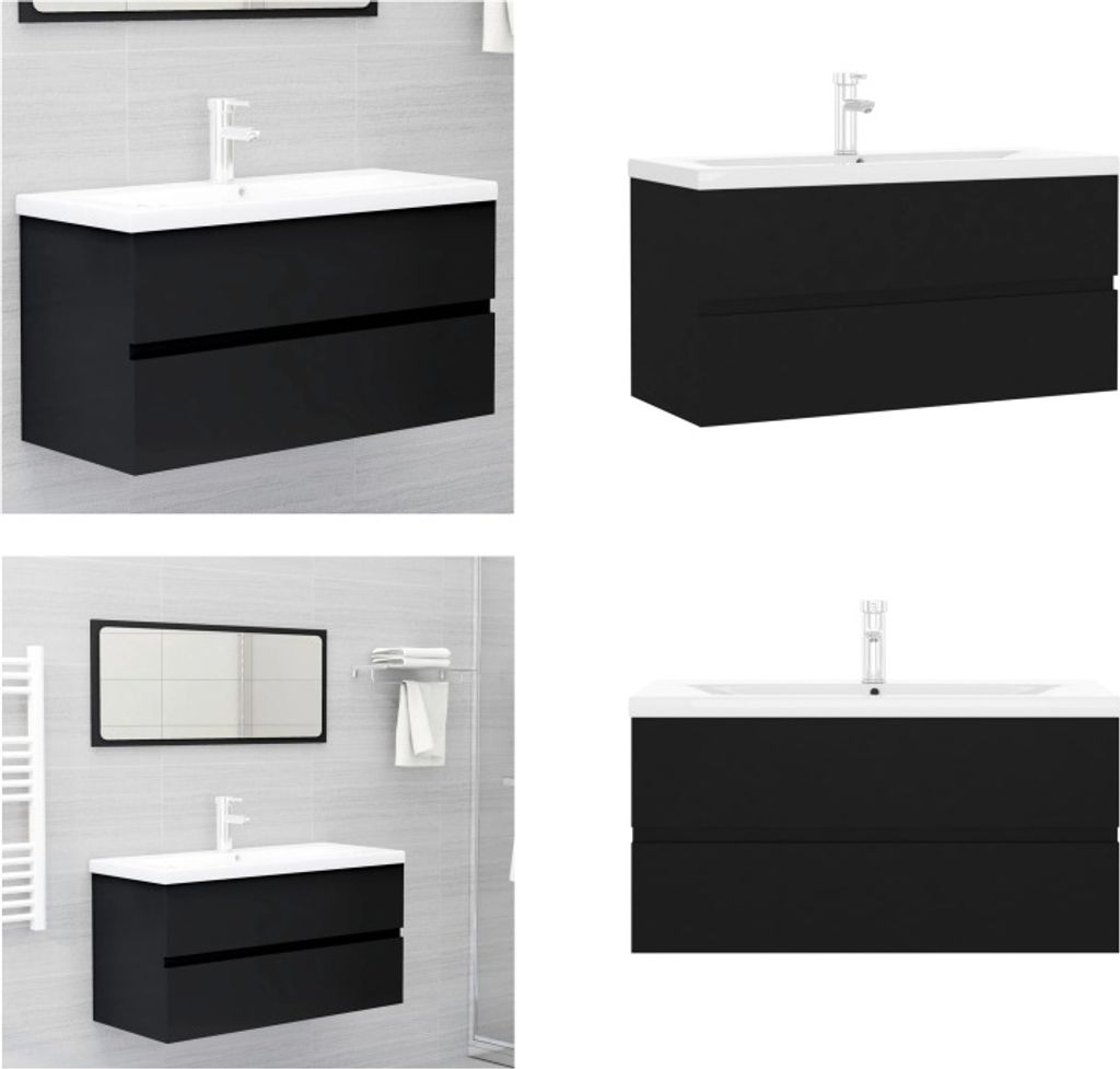 vidaXL Waschbeckenunterschrank mit Einbaubecken Schwarz Holzwerkstoff - Waschbeckenunterschrank Mit Waschbecken - Waschbeckenunterschränke Mit Was...