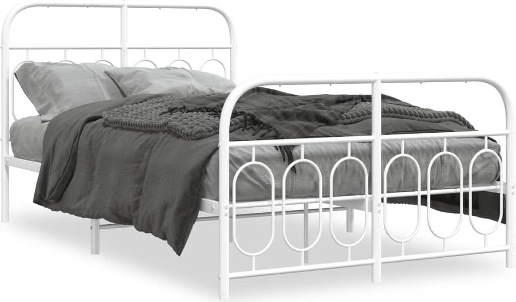 Schlichtes Bettgestell mit Kopf- und Fußteil Metall Weiß 120x200 cm Klassische Betten Schlafzimmer DE7384