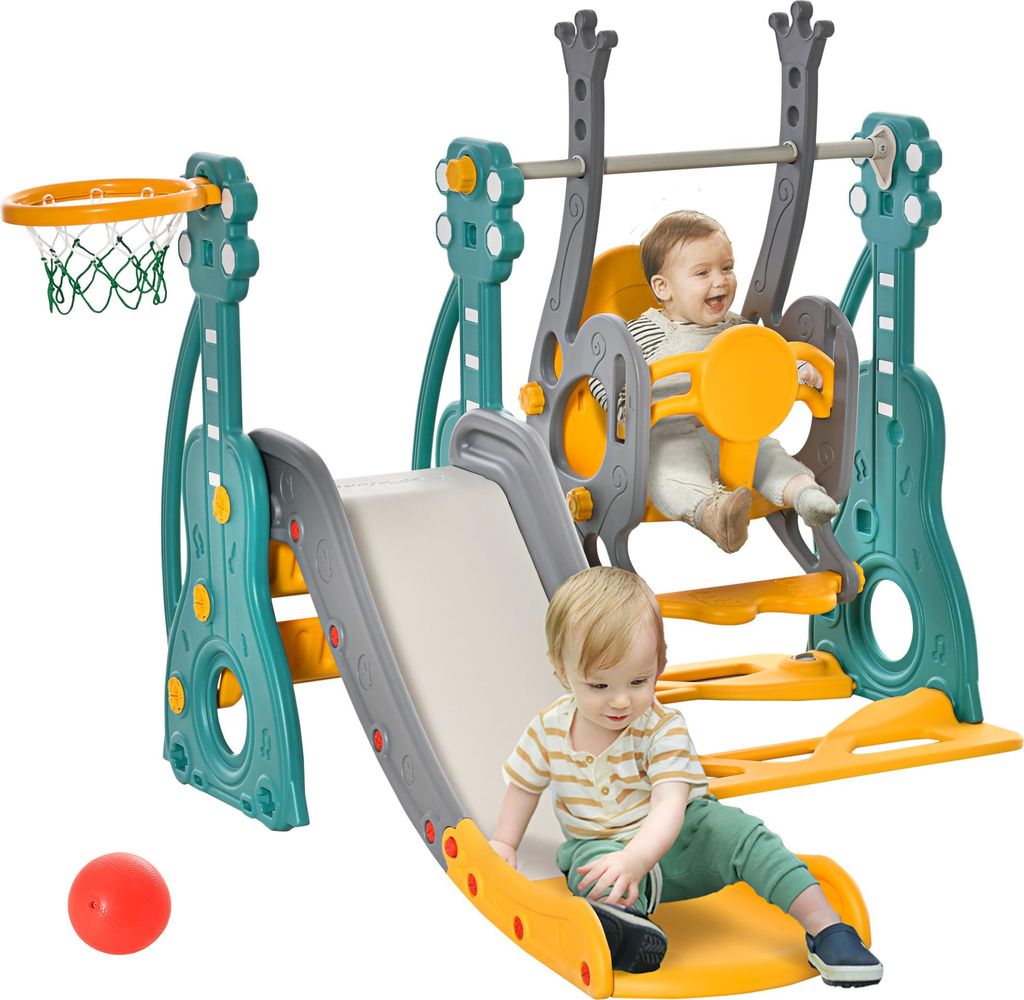 HOMCOM Toboggan et balançoire pour enfants 4 en 1, aire de Image du produit 