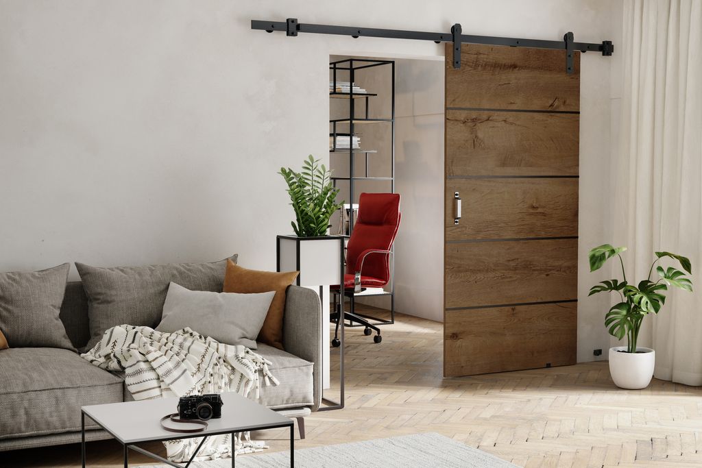 Schiebetür Schwebetür 100 cm Lomar Plus - Wohznimmer, Schlafzimmer, Büro - Design Zimmertür - Schiebetürsystem (Dunkel Eiche)