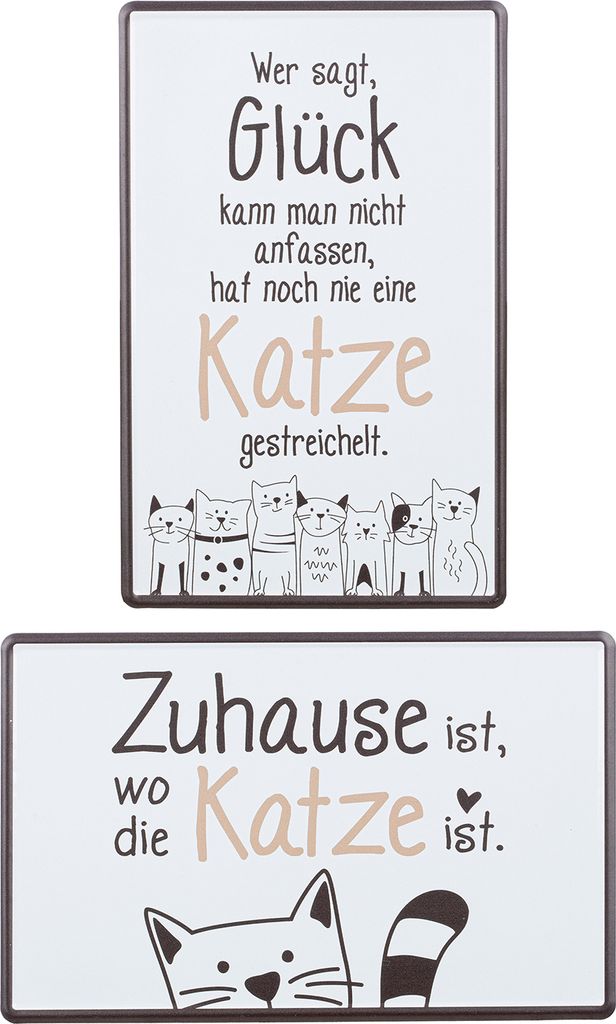 Gilde Schild, rechteckig, "Katzenbande", Spruch, Metall, weiß, B. 30 cm, H. 19 cm 55769 4063387557693 2 Stück (2-fach sortiert)