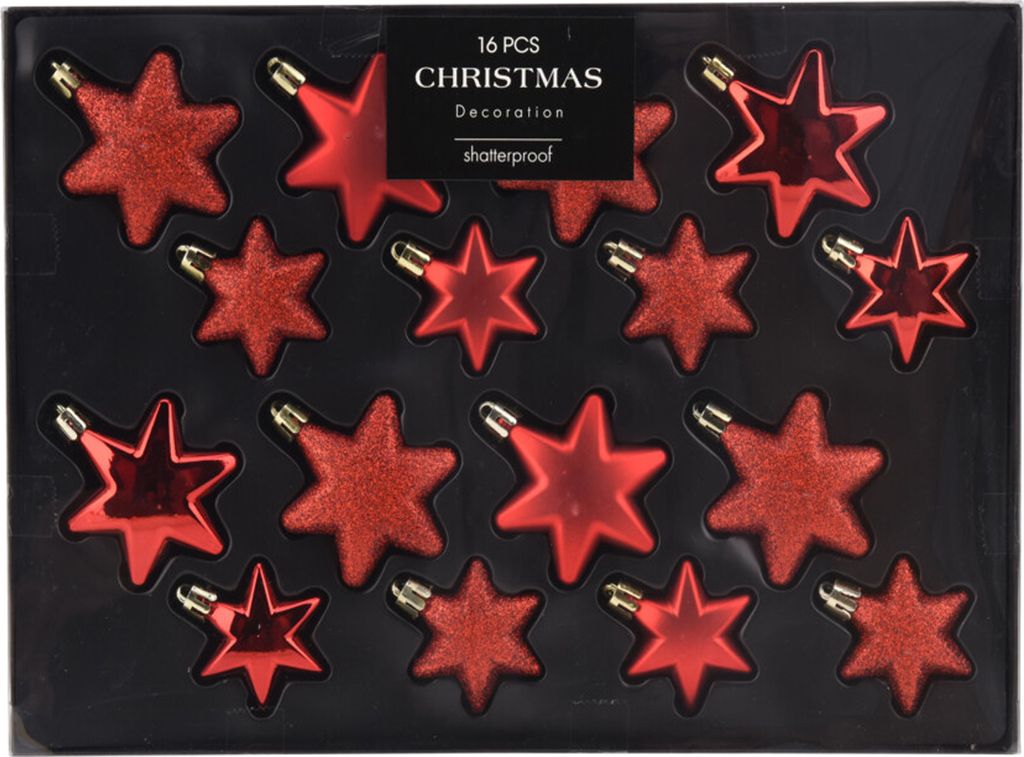 16tlg Weihnachtskugel Christbaumkugeln Baumkugel Set Sterne Rot