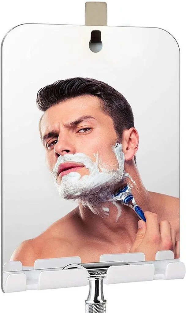 Miroir anti-buée de douche avec crochet intégré et surface réfléchissante