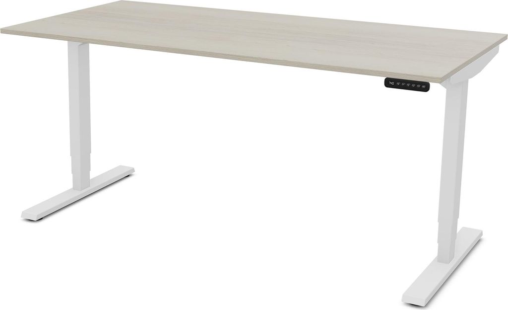 ASSMANN Elektrisch höhenverstellbarer Schreibtisch Y-Line Eiche Polar Weiß, 160x80cm, Memoryfunktion, Kollisionsschutz, 2-fach-Motorik