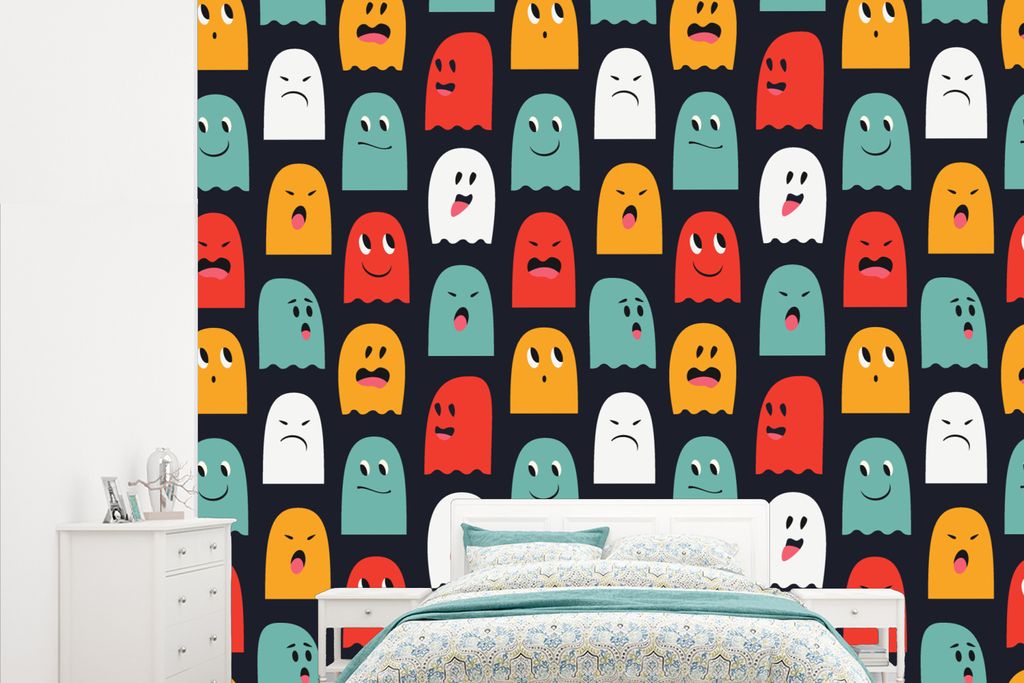 MuchoWow Fototapete für Wohnzimmer oder Schlafzimmer Wandtapete Vinyl Motivtapete Muster - Pacman - Spiele - Geist - Jungen - Kinder - Kinder - ...