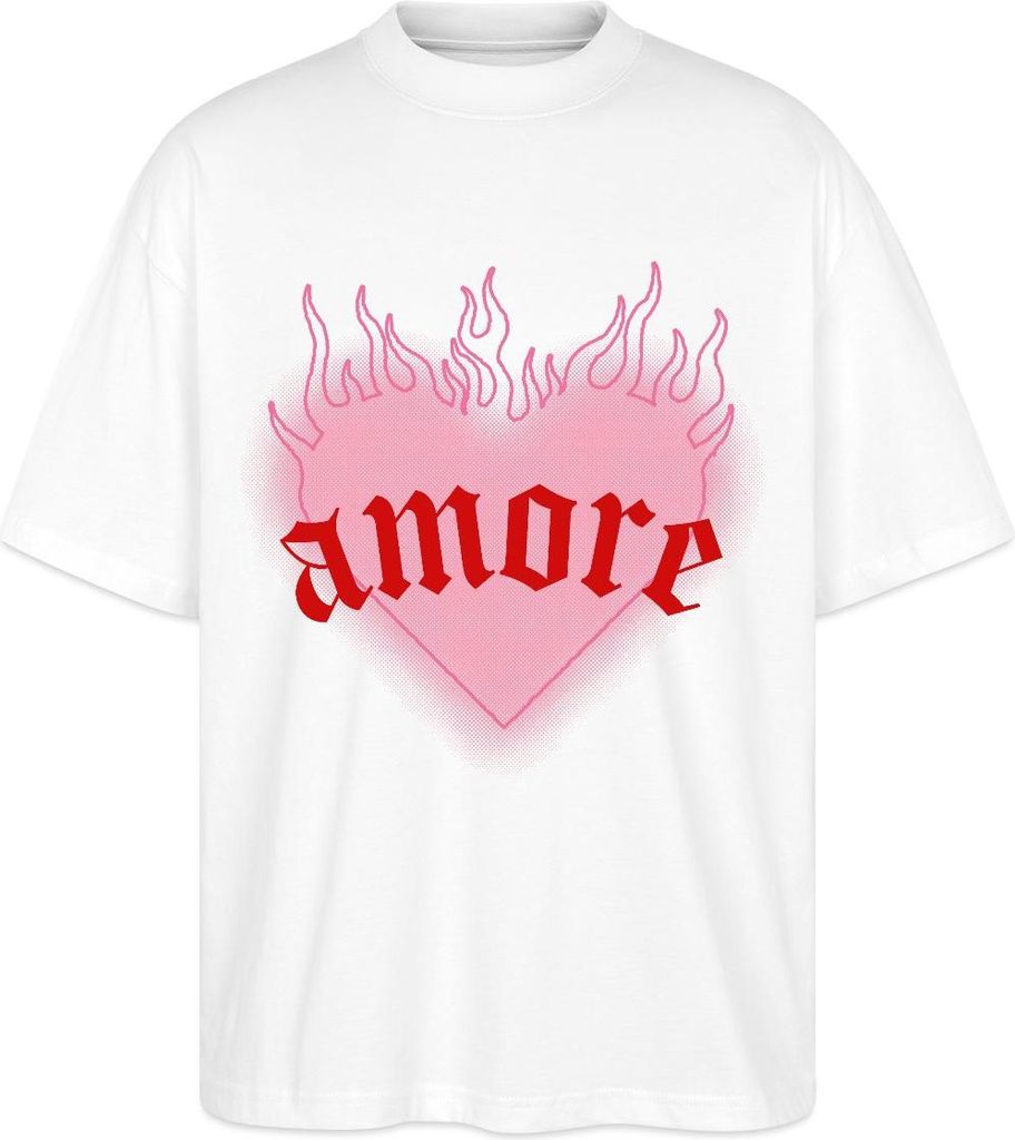 Spreadshirt Amore Festival Y2K Herz Mit Flammen Oversize Uni T-Shirt, XL, Weiß