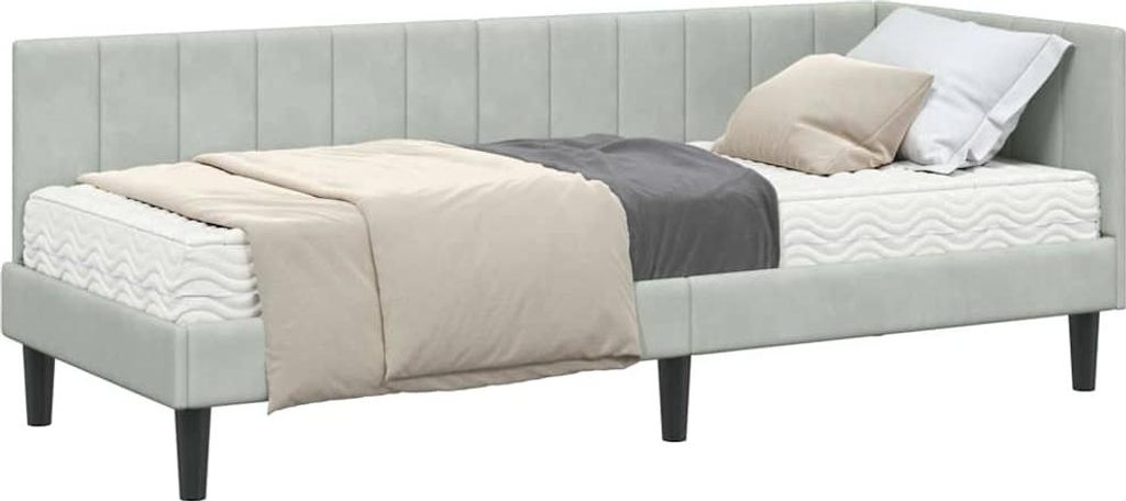 SYFAX Eckbettgestell mit Matratze Hellgrau 80 x 200 cm Samt
