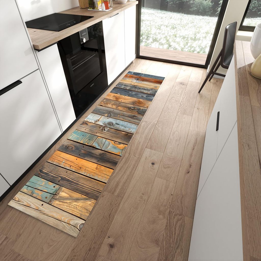 Küchenteppich 60x240cm rutschfest & abwischbar PVC Läufer - Holzwandpaneele