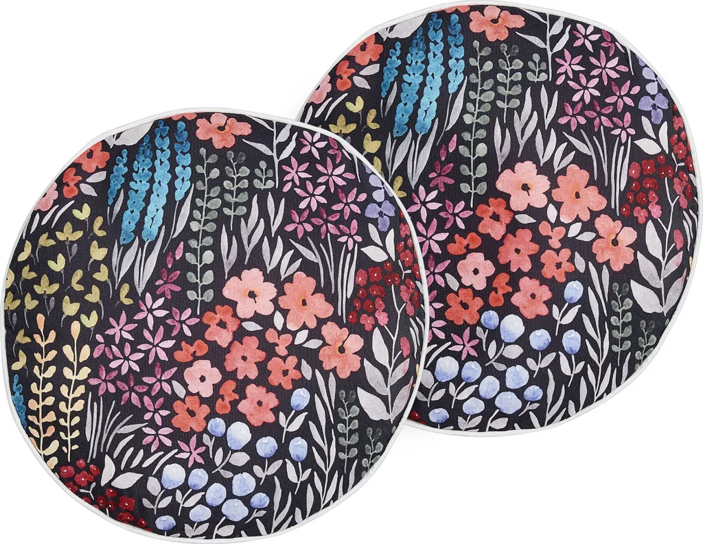 Lot de 2 coussins outdoor ronds à motif floral et tissu polyester 40cm