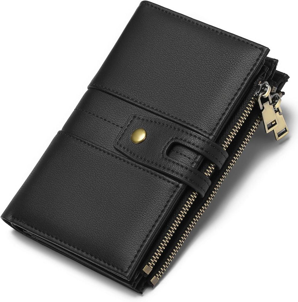 Geldbörse Damen Kleine, Geldbeutel Damen RFID Schutz Portemonnaie Große Kapazität Doppel Reißverschluss Portmonee Kreditkartenetui Wallet