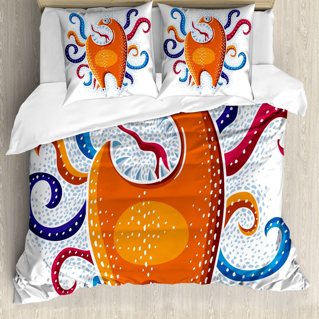 ABAKUHAUS Bunt Bettbezug Set für Einzelbetten, Lustige Monstrous Charakter, Milbensicher Allergiker geeignet mit Kissenbezug, 155 cm x 220 cm - 80...