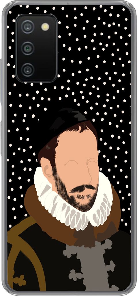 MuchoWow Handyhülle Schutzhülle Hülle für Telefoonhoesje Samsung Galaxy A03s Alte Meister - Wilhelm von Oranien - Dots - Schwarz Silikon Soft...