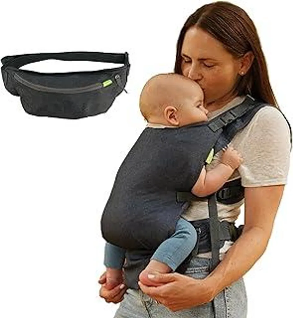 Marsupio Infantino Fold & Go 2 in 1, compatto e leggero, regolabile, per bambini da 5,5 a 18 kg, grigio