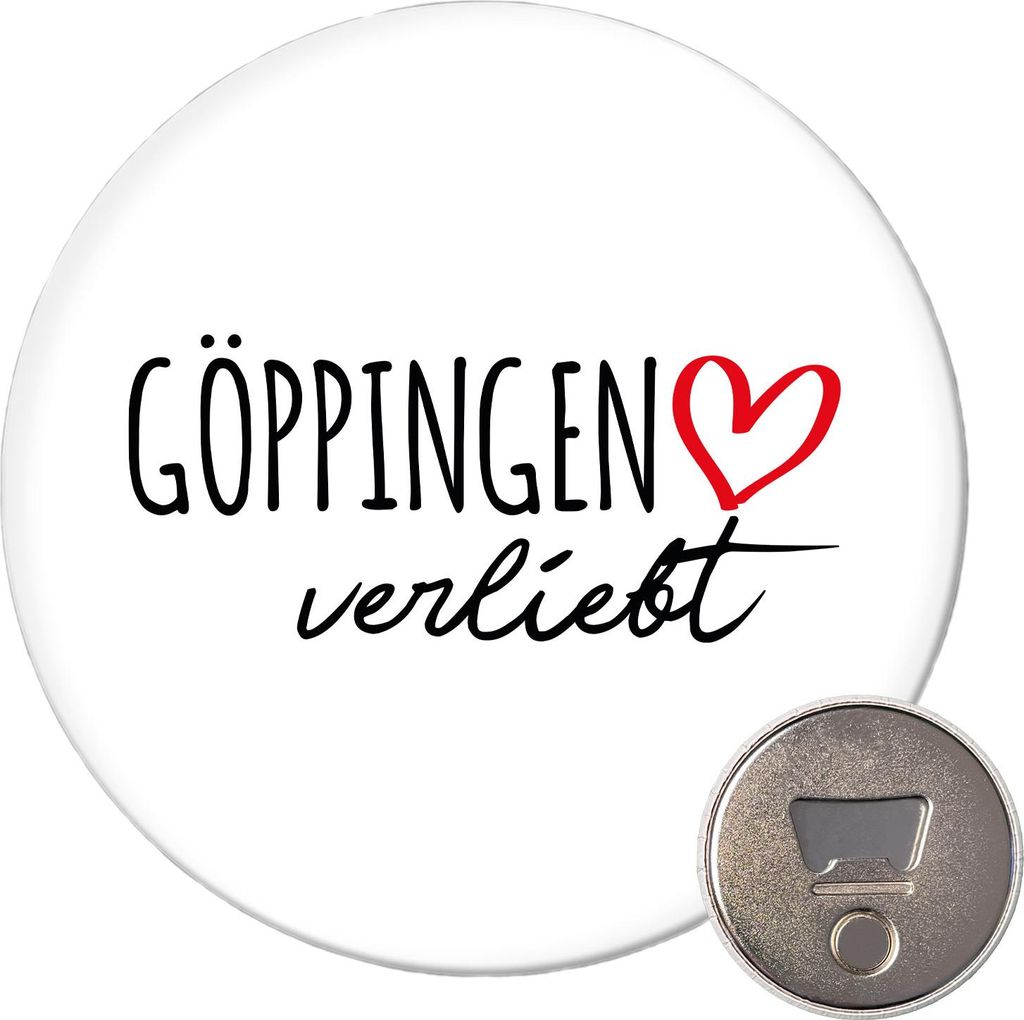 Huuraa Magnet Göppingen verliebt 59mm Kühlschrankmagnet rund Flaschenöffner Geschenkidee