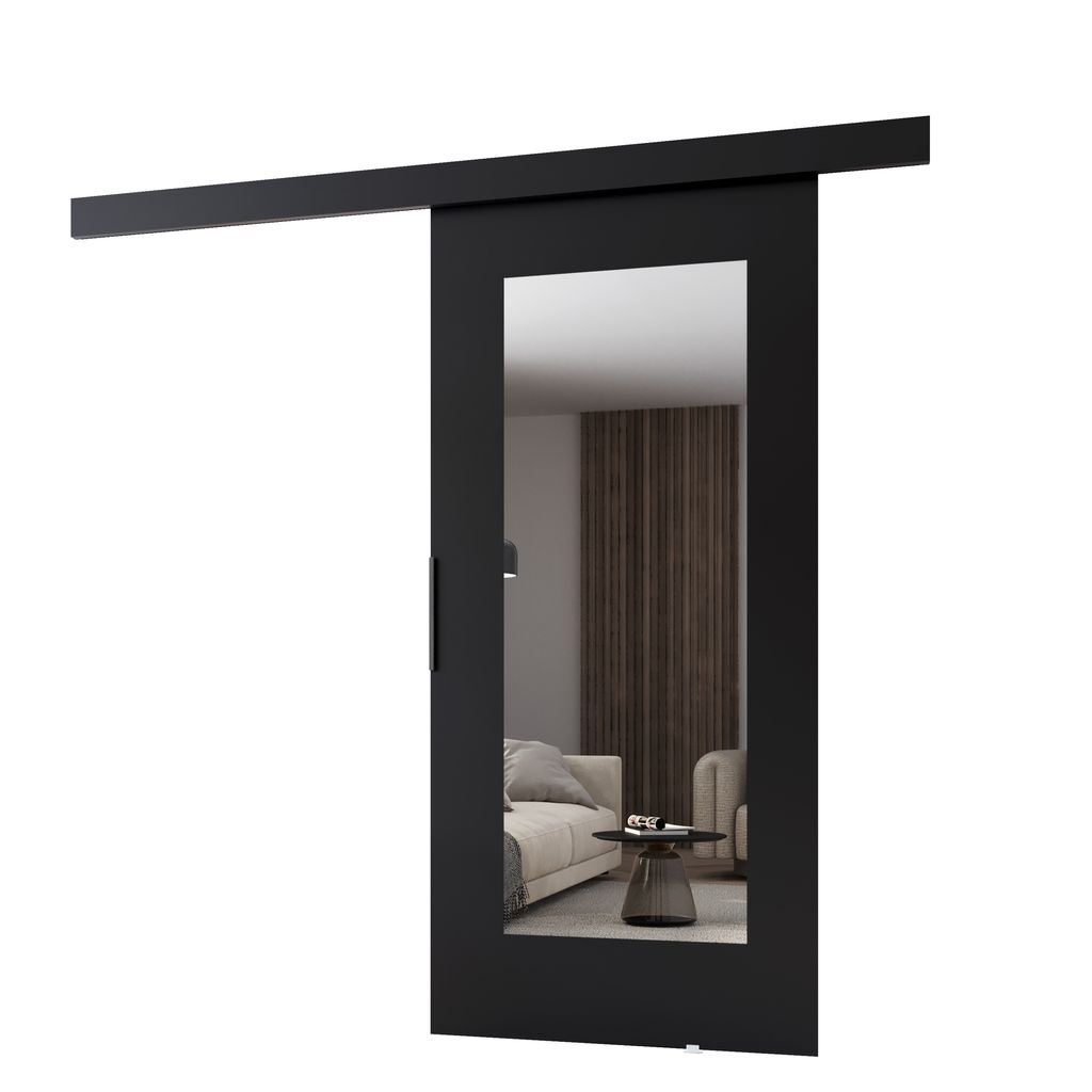 MINIO go for it, Schiebetür, „PRIM I“, Innentür, Türen, mit Spiegel, schwarzer Griff, 76 cm, Schwarze Farbe