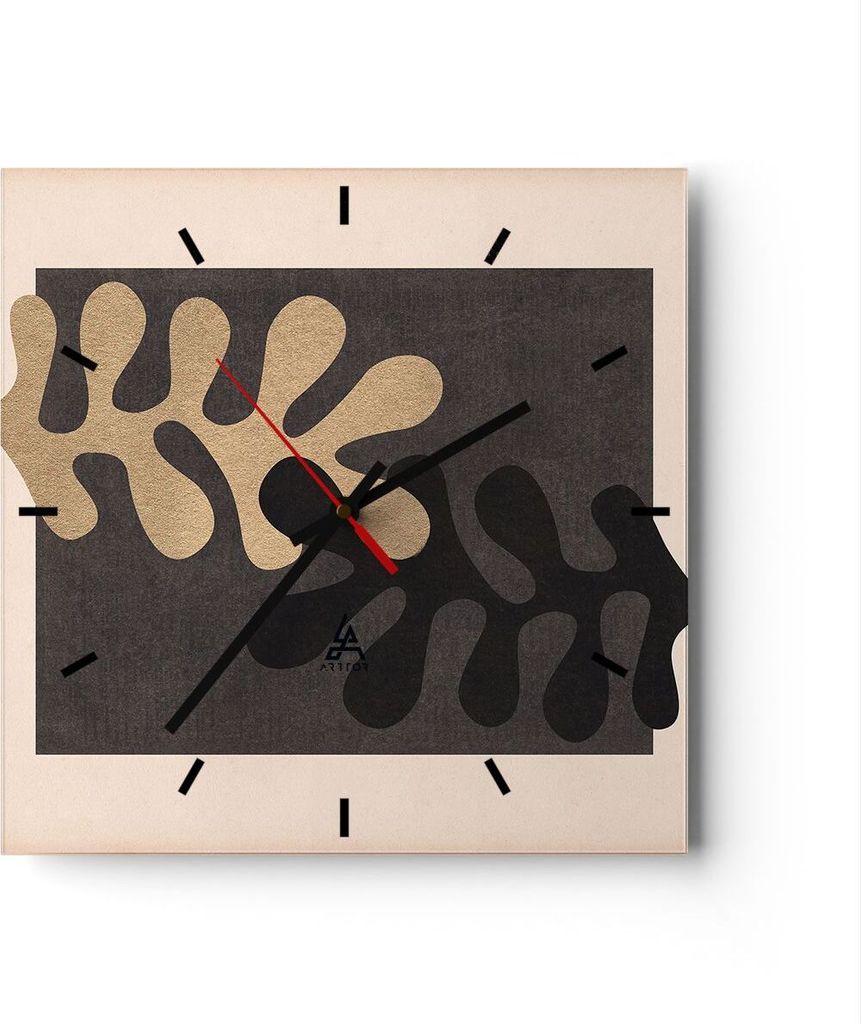 Wanduhr - Quadrat - Glasuhr - Blätter Form Figur - 30x30cm - Schleichendes Uhrwerk - Lautlos - zum Aufhängen bereit - Dekoration Modern - Wanddek...
