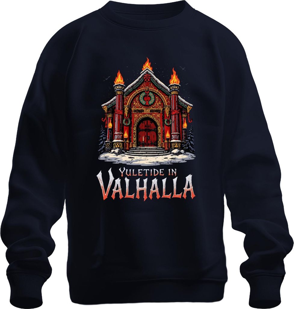 Yuletide in Valhalla Wikinger Nordisch Weihnachten Raben Vintage Uni Sweatshirt Pullover, Navy, S