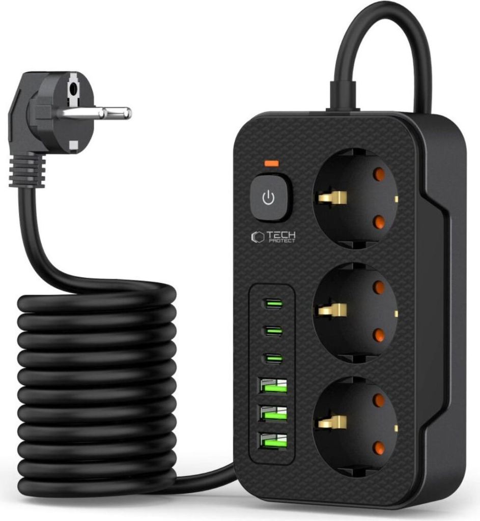 Tech-Protect PC3X6 Steckdosenleiste USB-A/C 200cm Schwarz