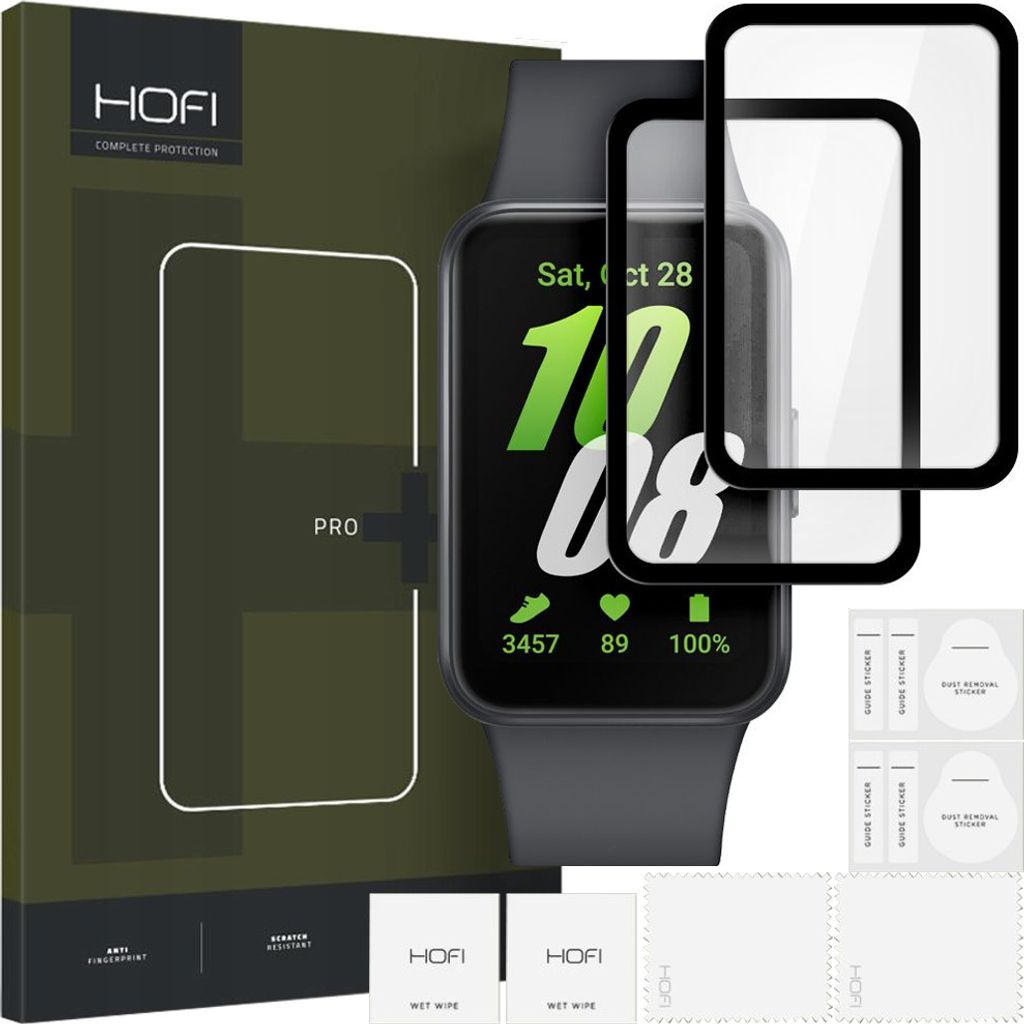 A product packaging for a screen protector for a smartwatch, with the smartwatch displayed.