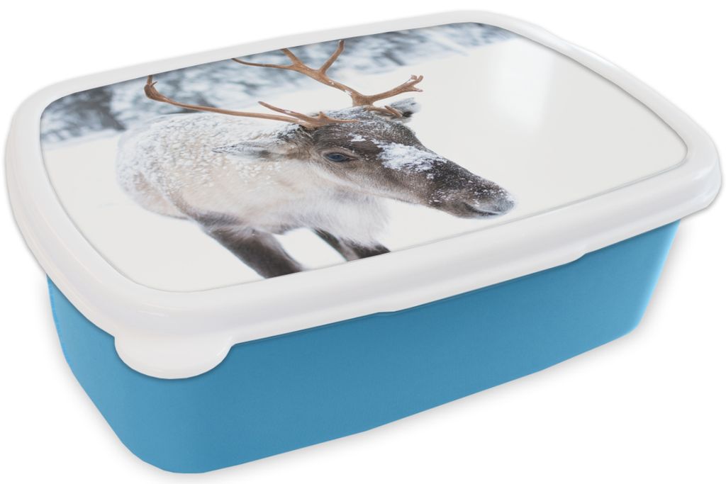 KitchenYeah Lunchbox Brotzeit Brotdose 17x11 cm Hirsche - Rentiere - Schnee Kinder Brotzeitdose - Lunch - Kunststoff - Brotbüchse - Sandwichbox...