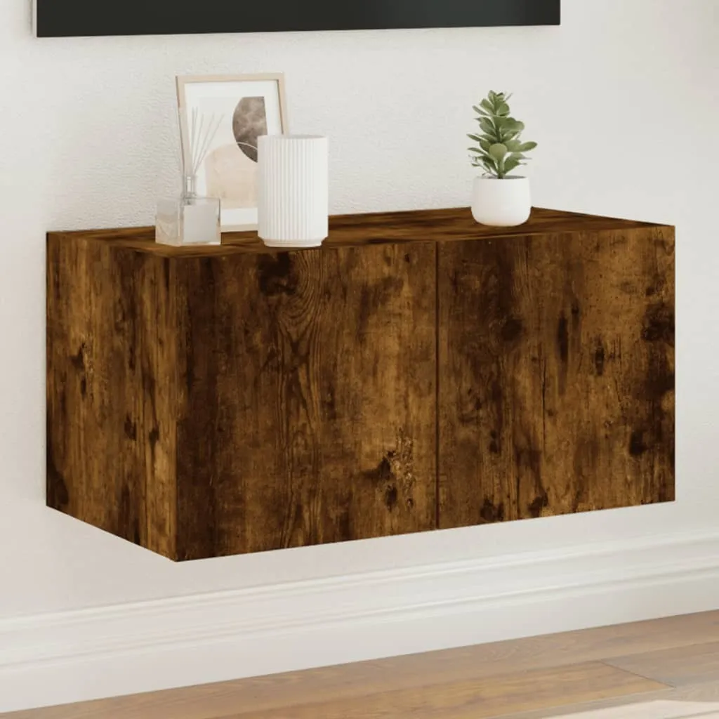 Pensile TV con luci LED rovere fumé 60x35x31 cm